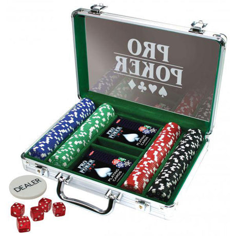 Tactic Pro Pokerset – Pokerset – Luxus-Aluminiumkoffer – 200 Chips à 11,5 Gramm – inklusive Karten, Würfel und Dealer-Button – ab 14 Jahren