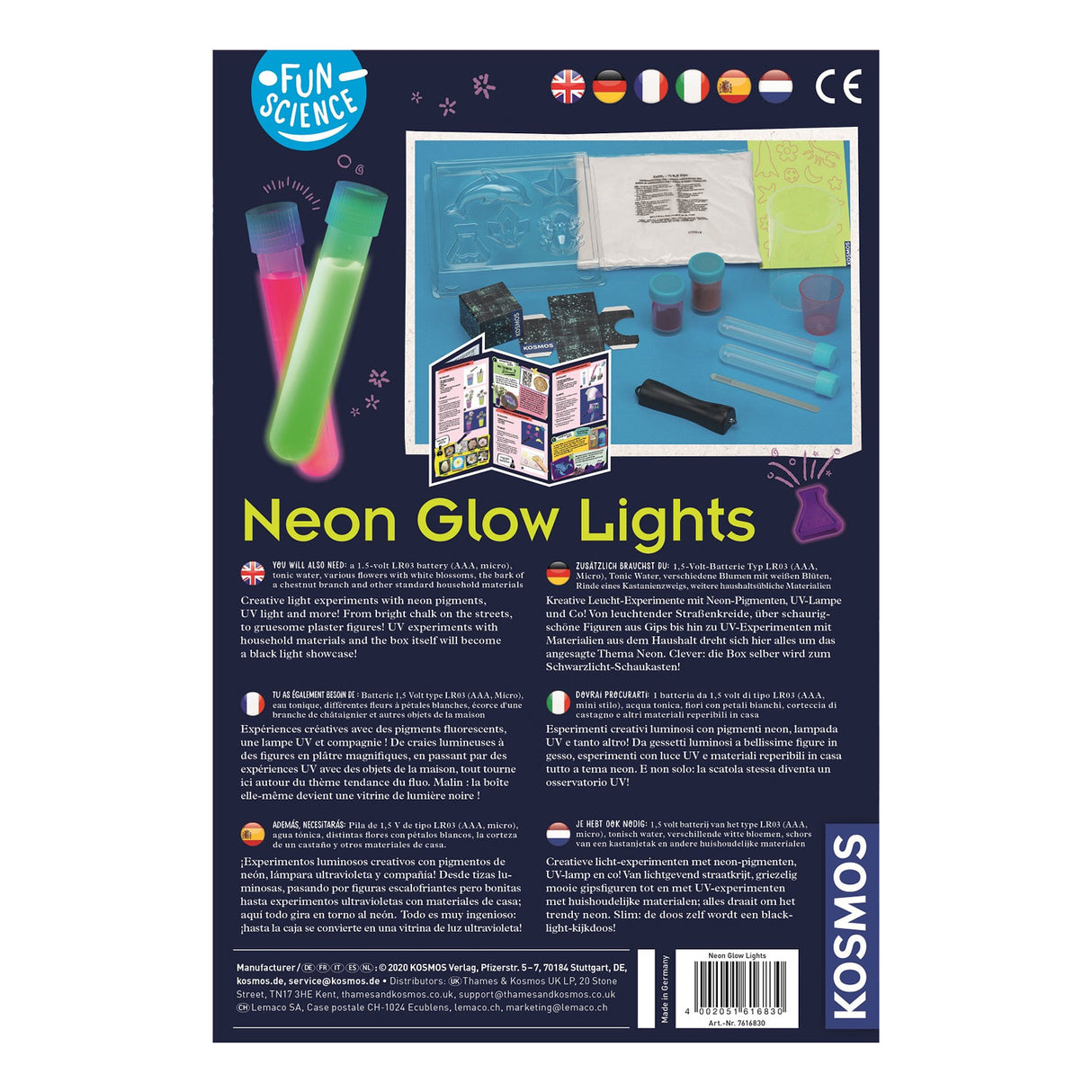 Cosmos Neon Glow Lights – Experimentierset – Leuchtende Dekorationen mit UV-Licht gestalten – inklusive Spezialmarkern und Schwarzlichtlampe – Leuchtende Kunst schaffen