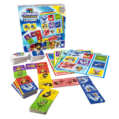 Tactic PJ Masks 3-in-1 Spielesammlung – Kartenspiel – Lotto – Domino – Memo – Kinderspiel ab 4 Jahren