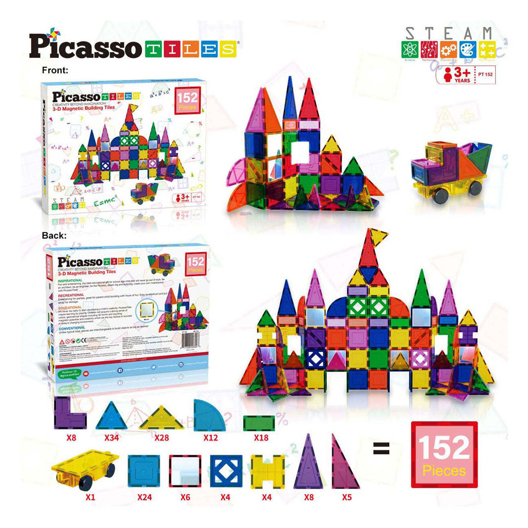 Selecta Picasso-Blöcke und Spiegel – magnetische Baufliesen, 152 Stück.