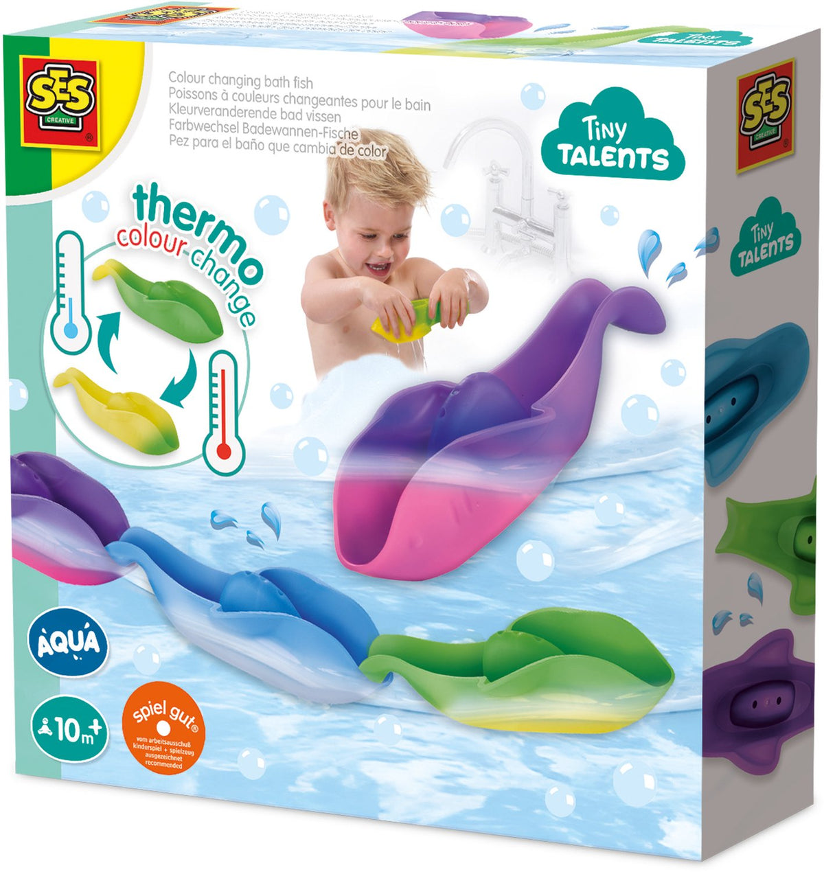 Ses kreativ – kleine Talente – Montessori-Badespielzeug – farbverändernde Fische in einer Reihe – 3 Teile – viele Spielmöglichkeiten – ändert die Farbe je nach Wassertemperatur – Spielzeug 1 Jahr
