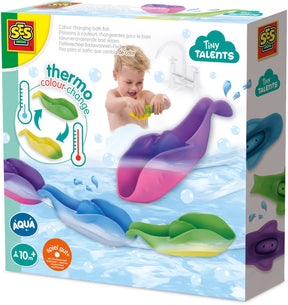 Ses kreativ – kleine Talente – Montessori-Badespielzeug – farbverändernde Fische in einer Reihe – 3 Teile – viele Spielmöglichkeiten – ändert die Farbe je nach Wassertemperatur – Spielzeug 1 Jahr