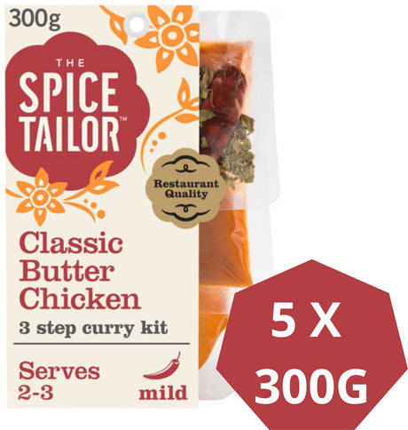 The Spice Tailor Classic Butter Chicken – Indisches Curry – Mahlzeitenpaket mit indischen Gewürzen – Vorteilspackung – 5 x 300 Gramm