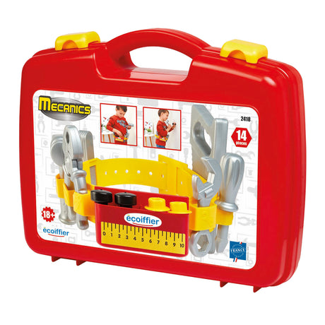 Écoiffier ecoiffier Mechaniker-Werkzeuggürtel im Koffer mit Zubehör – 14-tlg.