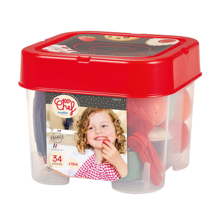 Écoiffier ecoiffier 100 % Koch-Essset mit Spielessen – 34-teilig.