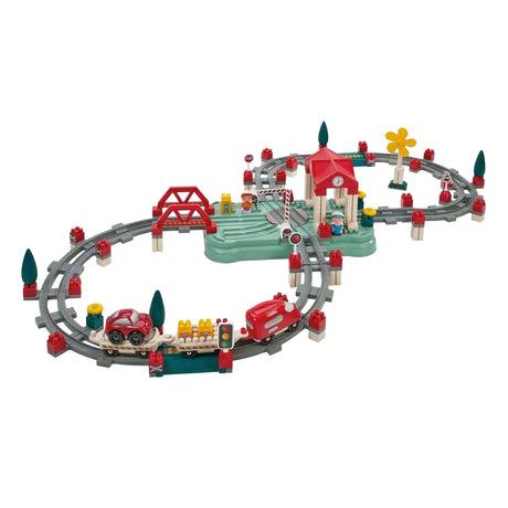 Ecoiffier Abrick-Bauset „Bahnstrecke – Bahnhof und Zubehör“ – 140 Teile.