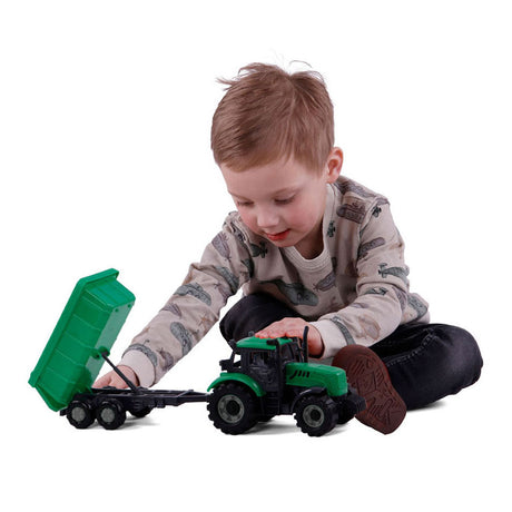 Cavallino -Traktor mit Kipplastwagenanhänger grün, Skala 1:32