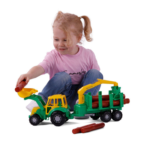 Cavallino Junior Traktor mit Krananhänger und Holz, 46 cm
