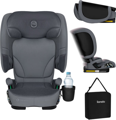Lionelo Orin Autositz Isofix – klappbarer Autositz 100–150 cm (3,5–12 Jahre 15 bis 36 kg Gruppe 2 3) – 14-Positionen-Kopfstütze – 4-Positionen-Rückenlehne – leicht kompakt – inklusive Getränkehalter-Transporttasche – i-Size-Reise-Kindersitz