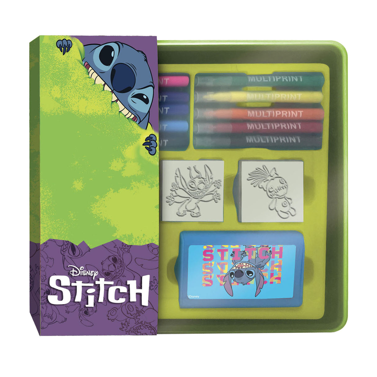 Multiprint -Stichmarken und Filztip -Stifte, die in Speicherbox eingestellt sind