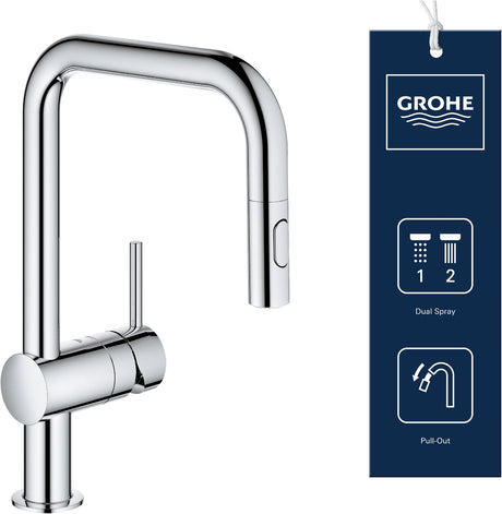Grohe Minta Küchenarmatur – mit ausziehbarer Handbrause – 2 Strahlarten – Chrom