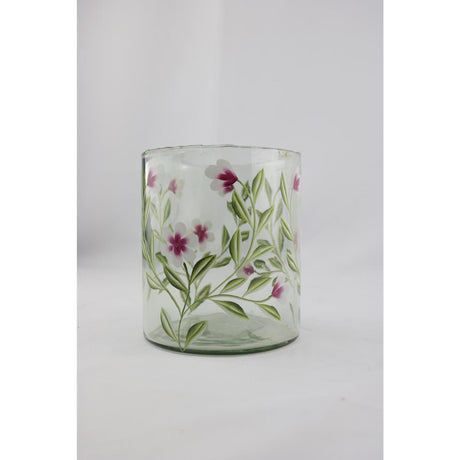 Villa-Atmosphäre Vase aus Glas mit rosa Blumen 13x13x15cm