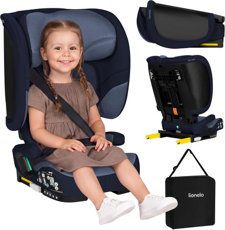 Lionelo Orin Autositz Isofix – klappbarer Autositz 100–150 cm (3,5–12 Jahre 15 bis 36 kg Gruppe 2 3) – 14-Positionen-Kopfstütze – 4-Positionen-Rückenlehne – leicht kompakt – inklusive Getränkehalter-Transporttasche – i-Size-Reise-Kindersitz
