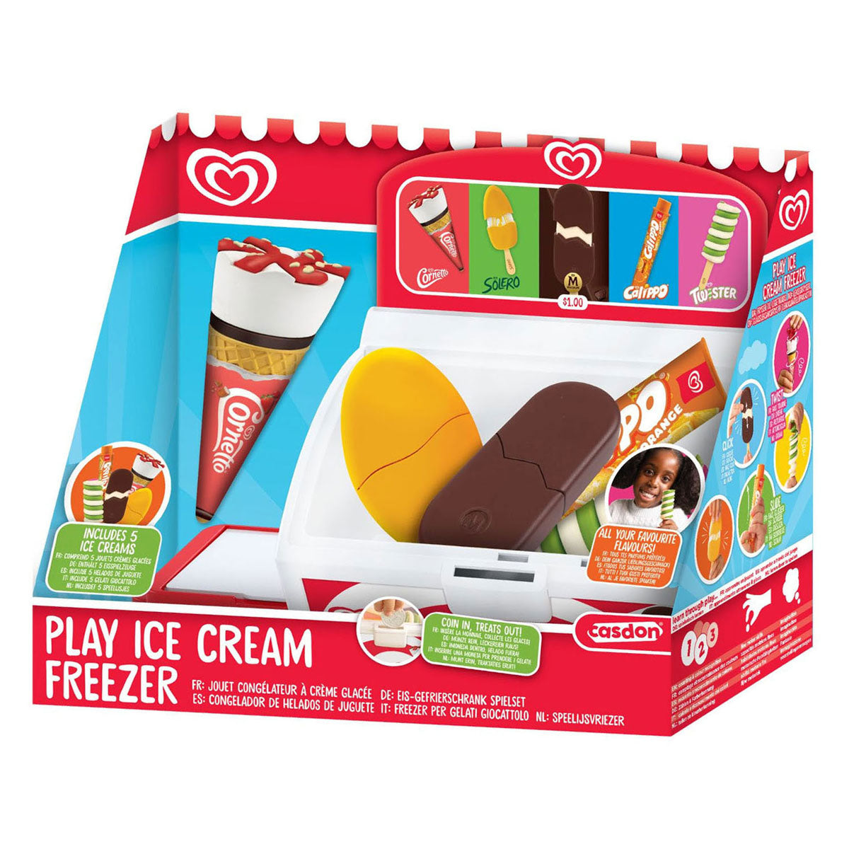Casdon Ola Spiel-Eiscreme-Gefrierschrank mit 5 Eissorten