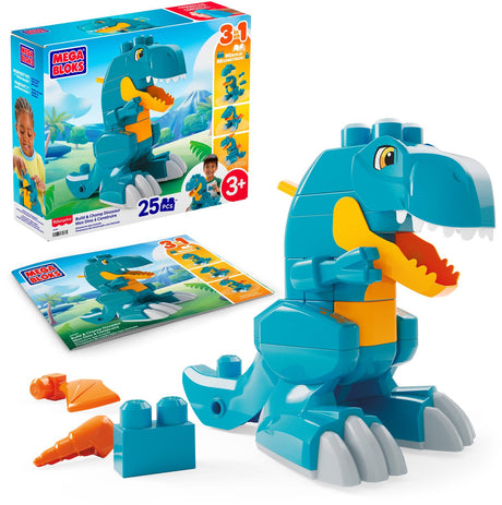 Mega bloks bouw en hap dinosaurus t-rex - 3-in-1 bouw - 25 onderdelen