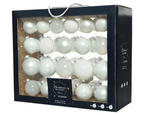 Decoris Weihnachtskugel-Set Glasmix Winterweiß 42-tlg