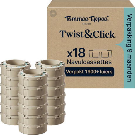 Tommee Tippee Twist Click Windeleimer-Nachfüllungen – Packung mit 18 Stück – 18 x 10,5 m Nachfüllkassetten