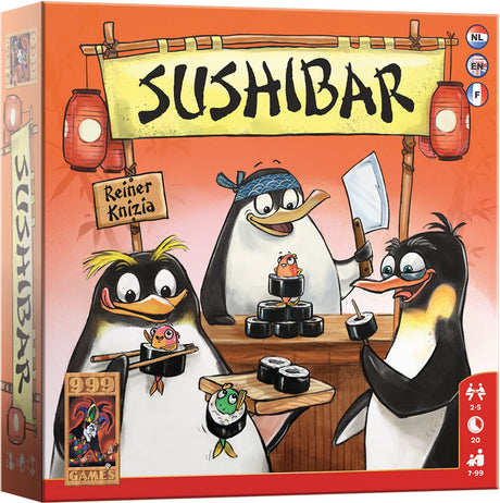 999games 999 Spiele – Ärger in der Sushi-Bar – schnelles Würfelspiel für die ganze Familie – Brettspiel – Familienspiel – kleines Geschenk – enthält Regeln in NL, EN und FR