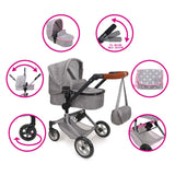 2-in-1-Puppenwagen mit Tasche - Grau