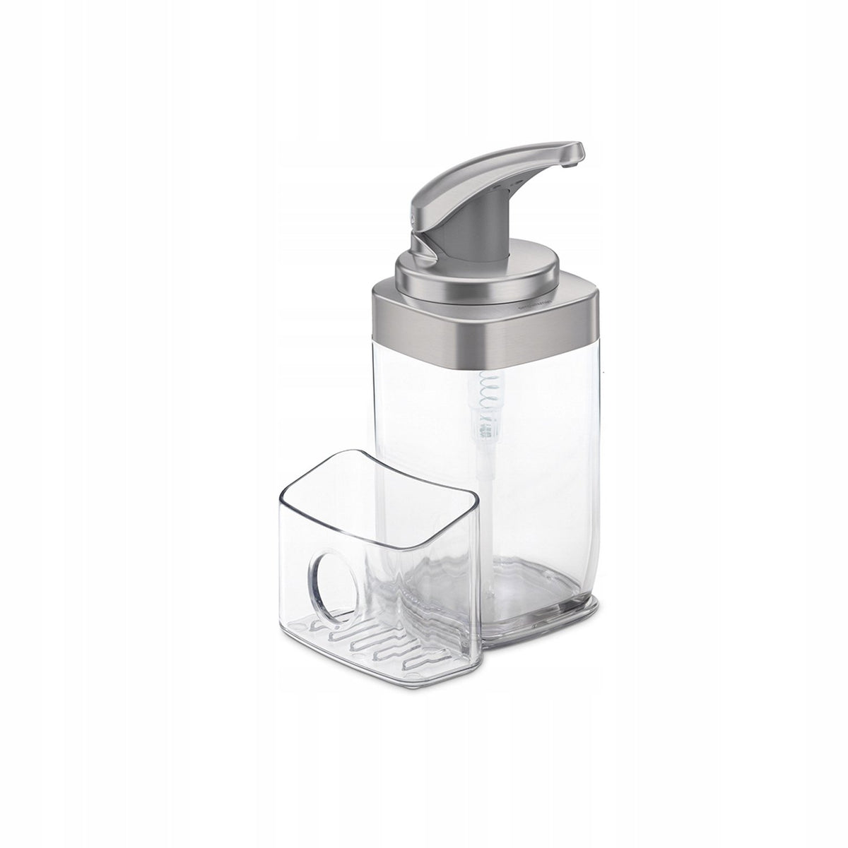 Simplehuman - zeepdispenser handpomp kunststof mat met houder 650 ml - transparant - nikkel