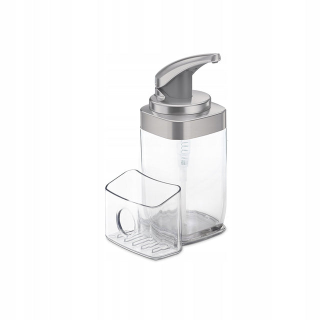 Simplehuman - zeepdispenser handpomp kunststof mat met houder 650 ml - transparant - nikkel