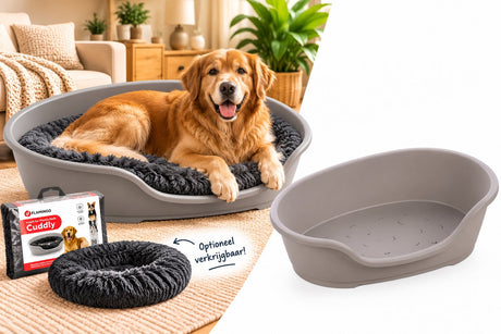 Flamingokorb Tuck oval grau – Größe XL – 92×61×26 cm – robuster Hundekorb aus Kunststoff für große Hunde