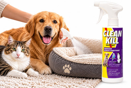 Flamingo-Flohspray – Cleankill Microfast Spray 450 ml – Anti-Parasiten-Spray – gegen Flöhe – Zecken – Läuse und Milben – für Möbel und Teppiche – nicht zur Anwendung bei Tieren – hergestellt in Europa