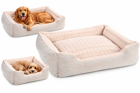 Hundekorb Flamingo - Hundekissen - Hundebett - Verona rechteckig - Beige - 100x80x25 cm - Plüschkorb mit abnehmbarem Bezug und rutschfestem Boden - waschbar bei 30°C
