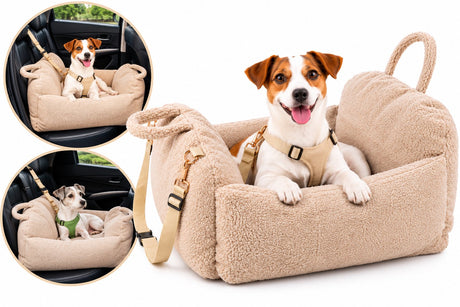 Flamingo Autositz Hund – Clifford Autositz Beige – 60x60x33cm – sicher bequem – waschbarer Bezug