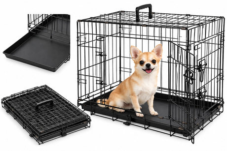 Flamingo Hundebox S – faltbare Hundebox Auto – Hundebox Drahtkäfig Mezo Schwarz – 61x43x50 cm – ideal für zu Hause unterwegs