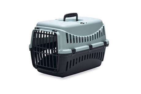 Beeztees Gipsy Öko-Reisekorb Katze – Transportbox Katze kleines Haustier – abnehmbarer Deckel hellblau schwarz – L – 58 x 38 x 38 cm l