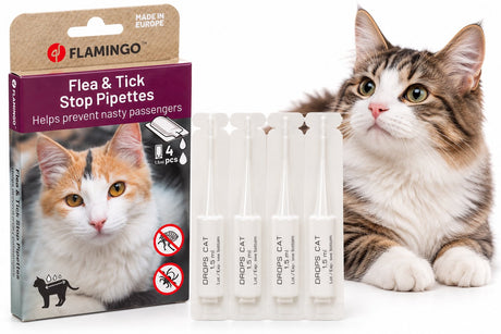 Flamingo Flohtropfen Katze – Batali Flohzeckenstopper Pipetten 4x1,5ml – Antiparasitentropfen – gegen Flöhe – Zecken und Milben – mit Dimethicone – ohne Insektizid – ab 3 Monaten geeignet – für alle Hauttypen