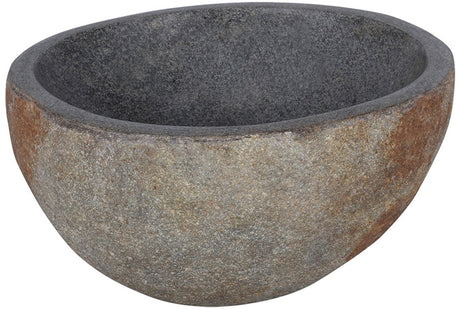 Differnz boomer waskom - opbouwwaskom vervaardigd van riviersteen - ronde vorm - natuursteen uitvoering - landelijke stijl - afmeting ø 21-23 x 12 cm - zonder onderbouwkast - kleur grijs