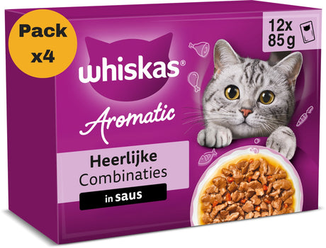Whiskas Katzenfutter – Erwachsene 1+ – aromatische, köstliche Kombinationen in Soße – 5 x 12 x 85 g