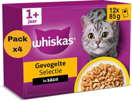 Whiskas Katzenfutter – Erwachsene ab 1 Jahr – Geflügelauswahl in Soße – 48 x 85 g