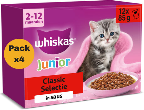 Whiskas Katzenfutter – Junior – klassische Auswahl in Soße – 48 x 85 g