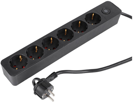 Q-Link-Buchse - 6-fach - mit Schalter - flach - 3 x 1,5 mmâ² - 1,5 m - PVC - schwarz