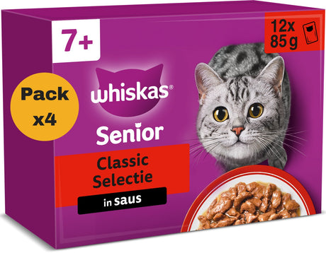 Whiskas Katzenfutter – Senior 7+ – klassische Auswahl in Soße – 48 x 85 g