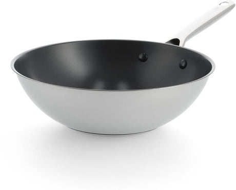 Bk sparkling wokpan 28cm – 3.71l – pfas-vrije antikleeflaag – wokpan inductie – keramische pan - ovenbestendig tot 160°c - rvs handgreep - zonder deksel - zilver