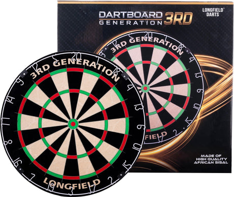 Engelhart Dartscheibe 3. Generation – kenianisches Sisal – klammerfrei – eingelegte Verkabelung – Antireflexionsring – Longfield
