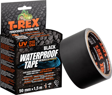 Kip T-Rex Waterproof – extra starkes wasserdichtes Klebeband | wetterfestes selbstklebendes Dichtungsband für Schwimmbäder, Wasserleitungen und den Hausgebrauch – haftet auch unter Wasser | Schwarzes Klebeband 50 mm x 1,5 m