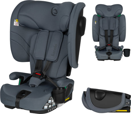 Lionelo Nelly i-Size-Autositz mit Isofix – 1,5 bis 12 Jahre (76–150 cm, 9–36 kg Gruppe 1 2 3) faltbarer Autositz – extra breiter Seitenschutz – 5-Punkt-Gurt – leicht – Top-Tether-Alarm – Beinstütze – Getränkehalter – für Kinder, Kleinkinder