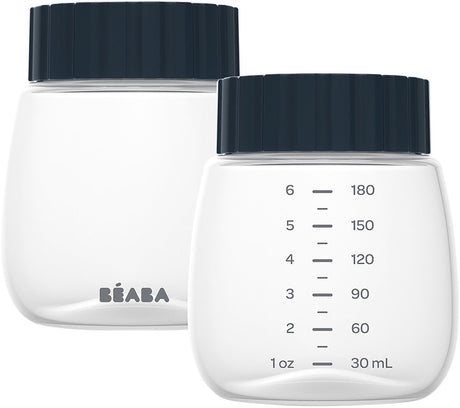 Béaba Milchflaschen für Milchpumpe – Set mit 2 x 180 ml zum Aufbewahren und Einfrieren von Muttermilch – passend für die einfache und doppelte elektrische Pumpe – luftdichte Verschlüsse und klare Graduierung – spülmaschinenfest – BPA-frei