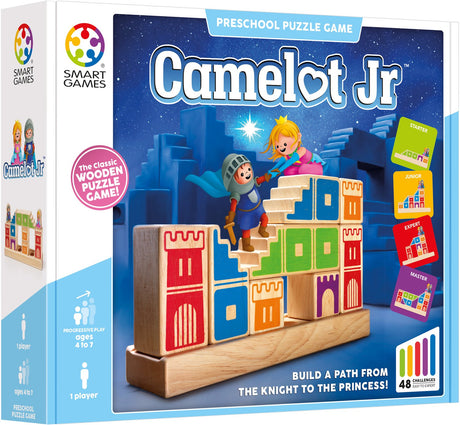 Smartgames Camelot Jr. - logisches Denkspiel aus Holz - 48 räumliche Bauaufgaben - lehrreiches Solospiel - ab 4 Jahren
