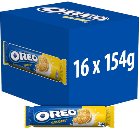 Goldene Oreo-Kekse mit Vanille-Creme-Füllung – Box 16 x 154 g – Kekse für unterwegs – Rollenpackungen