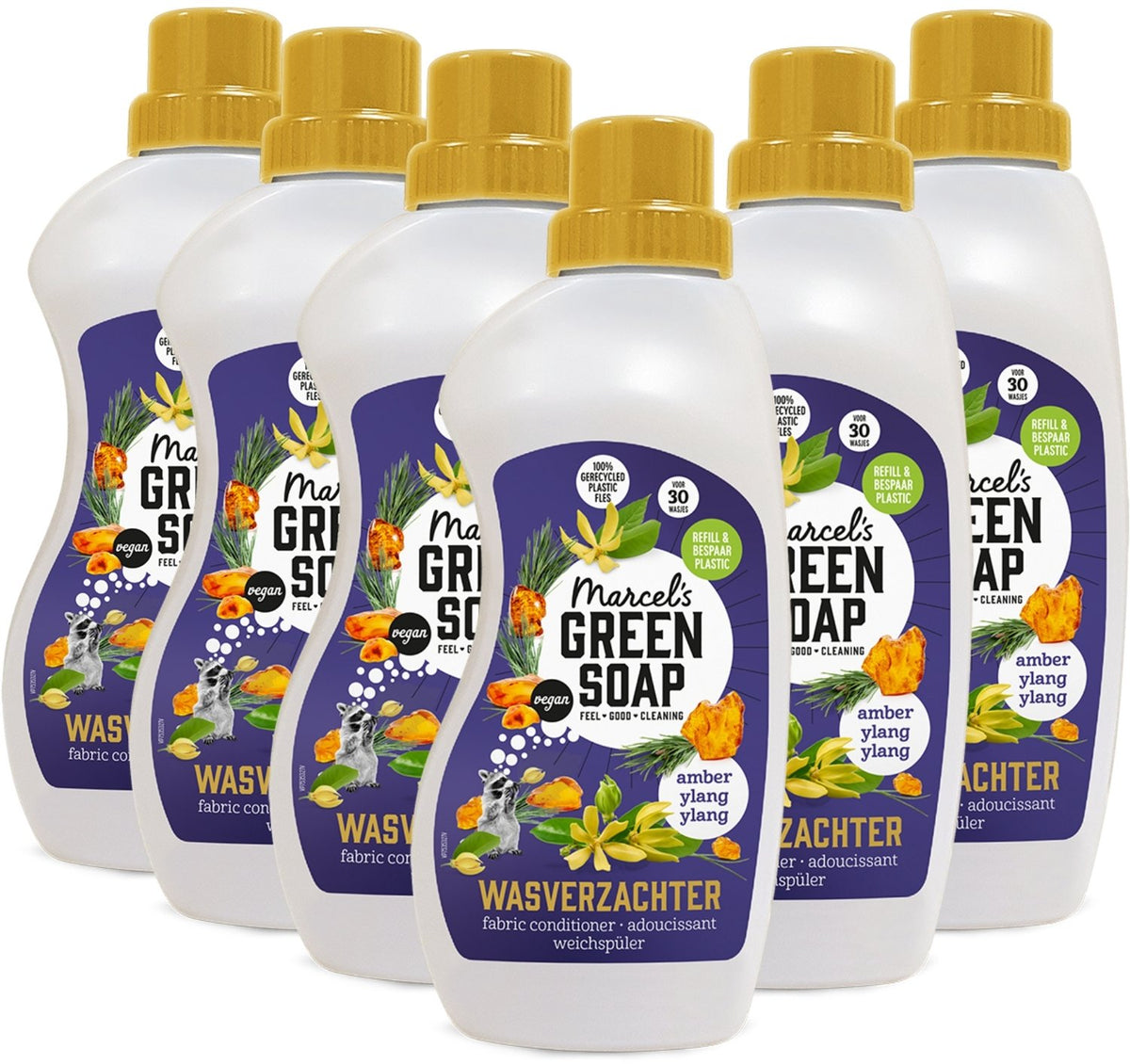 Marcel's green soap wasverzachter - amber ylang ylang - 6 x 750ml - 180 wasbeurten