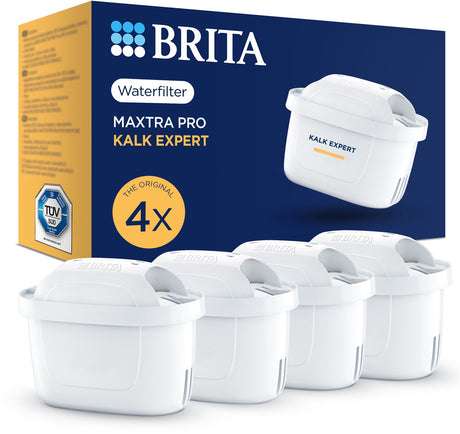 Brita Wasserfilterkartusche Maxtra Pro Limescale Expert – 4 Stück – Original Wasserfilter für alle Kannen zum Schutz von Geräten mit hartem Wasser – filtert unter anderem Kalk, Verunreinigungen, Chlor und Metalle