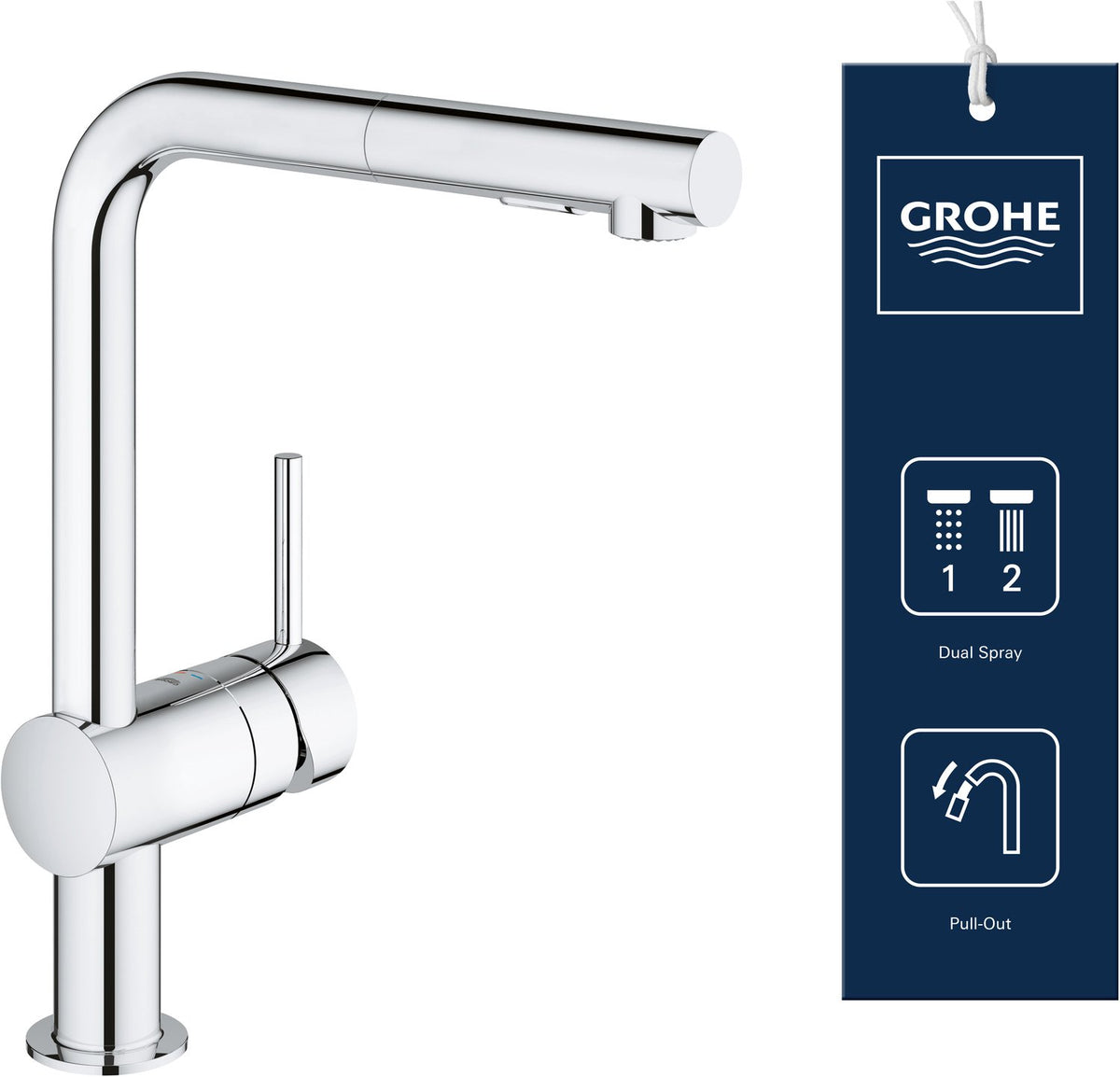 Grohe minta keukenkraan - draaibare hoge c-uitloop - 1 straalstand - chroom