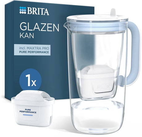 Brita - Glaskrug Wasserfilterkrug - 2,5l - Blau - Glaswasserkrug - inkl. 1 Maxtra Pro Pure Performance Filterkartusche