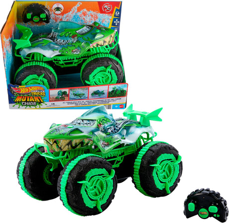 Hot Wheels Monster Trucks Geländewagen mit knarrenden Kiefern – Spielzeug-Truck mit Fernbedienung – fährt an Land und im Wasser